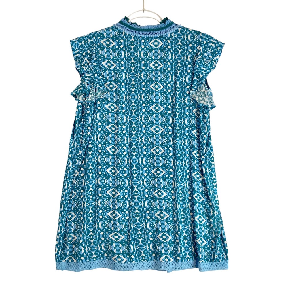Goa Beachwear by Japna Womens Blue Geometric Fringe V-Neck Mini Dress Medium - Picture 3 of 4